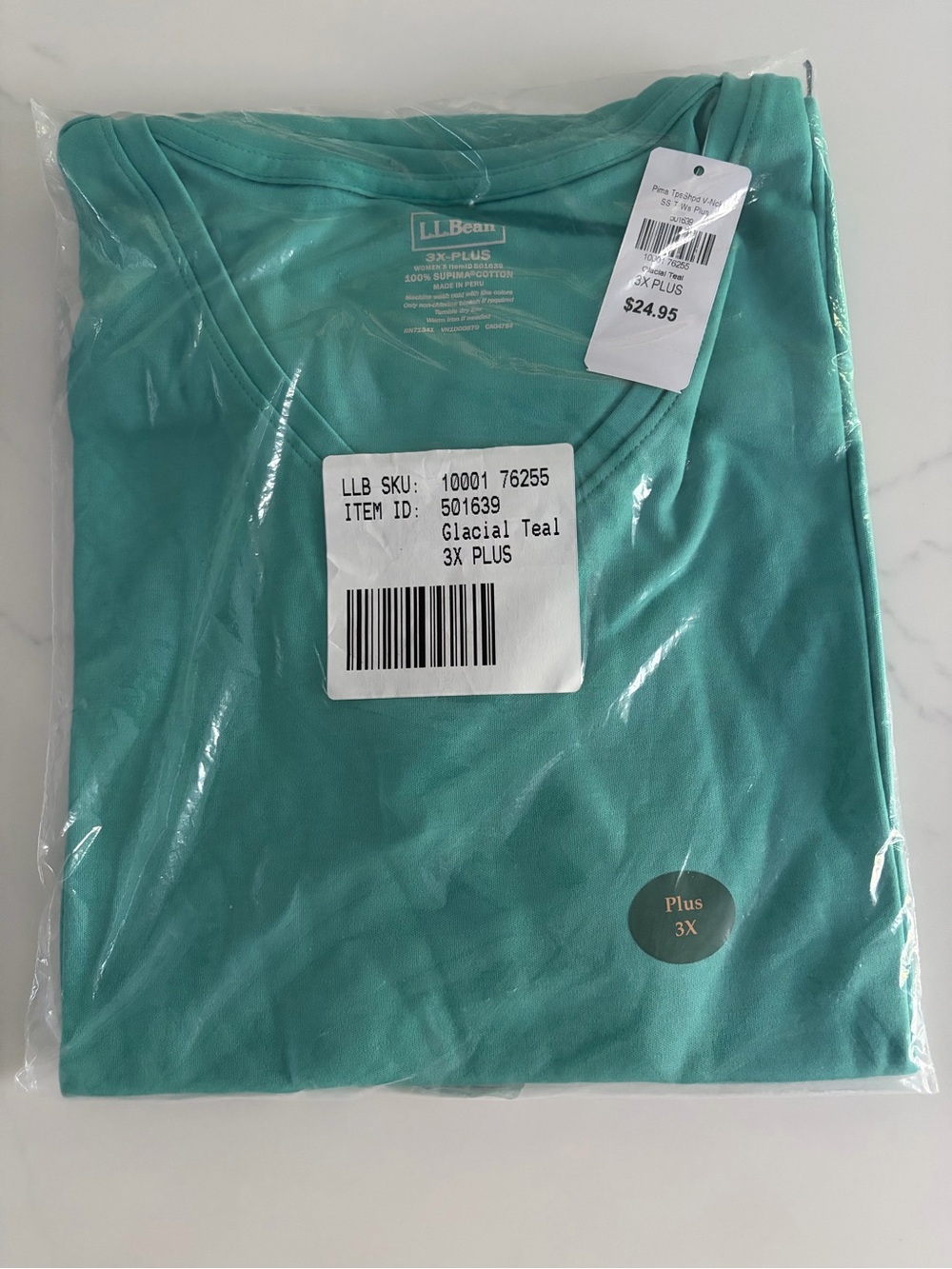 LL Bean 3X Plus 100% SUPIMA® COTTON V-Neck Tee Glacial Teal NWT - Picture 2 of 4